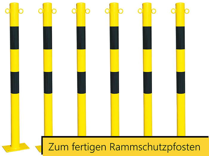Zum Rammschutzpfosten aus feuerverzinktem Stahl rotweiß zum Aufdübeln Zum Rammschutzpfosten aus feuerverzinktem Stahl rotweiß zum Aufdübeln