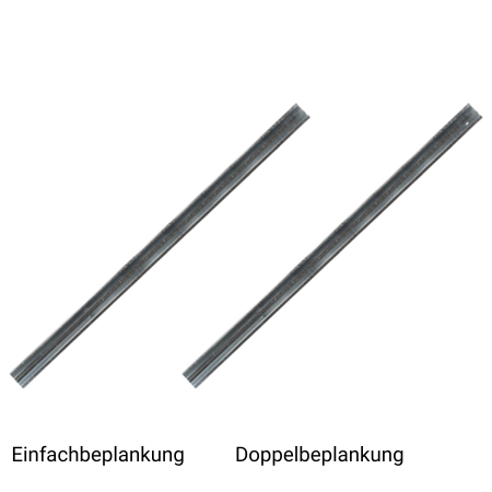 Sigma-Pfosten 190 cm lang zum Einrammen in Einfachbeplankung (links) und Doppelbeplankung (rechts)